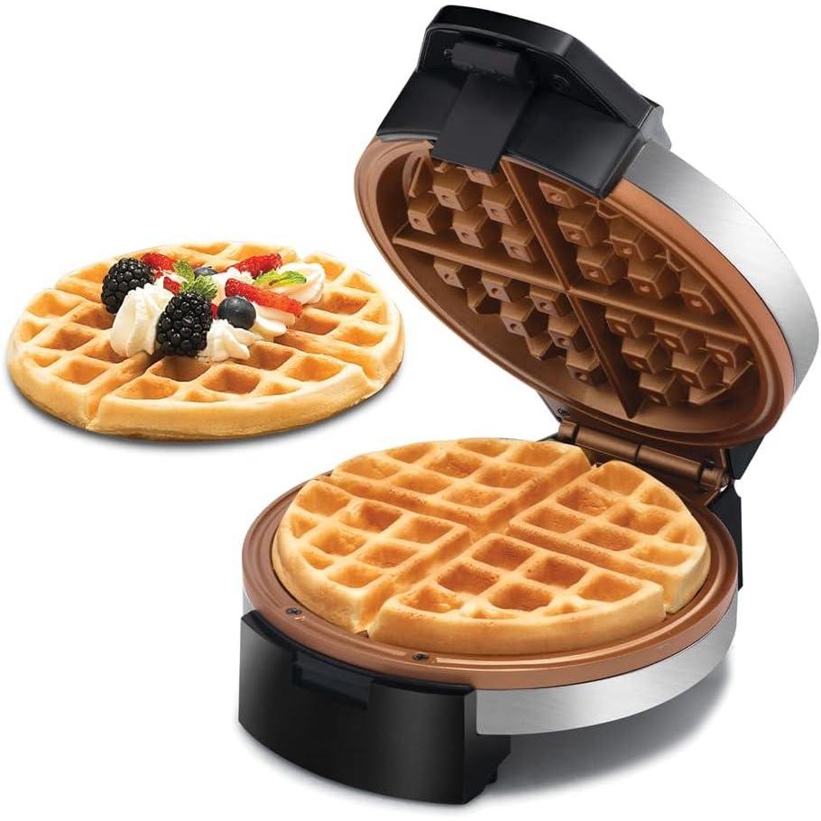 Gourmia Belgian Waffle Maker, Nonstick, Adjustable Browning Control, Cool Touch Handle, Indicator Lights, Quick Heat & Upright Storage, Compact, 1100W, Stainless Steel(Stainless Steel)