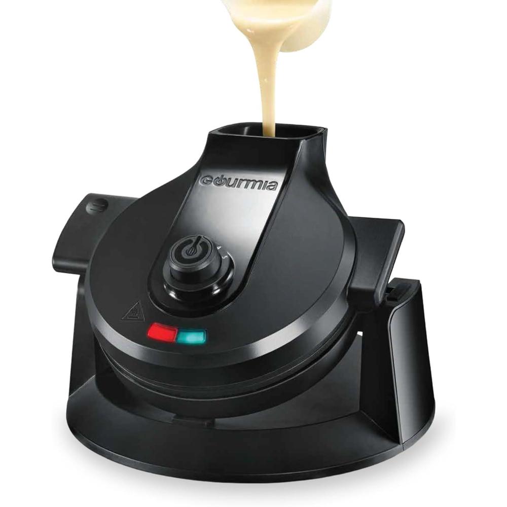 Gourmia Belgian Waffle Maker, Nonstick, Adjustable Browning Control, Cool Touch Handle, Indicator Lights, Quick Heat & Upright Storage, Compact, 1100W, Stainless Steel(Black)