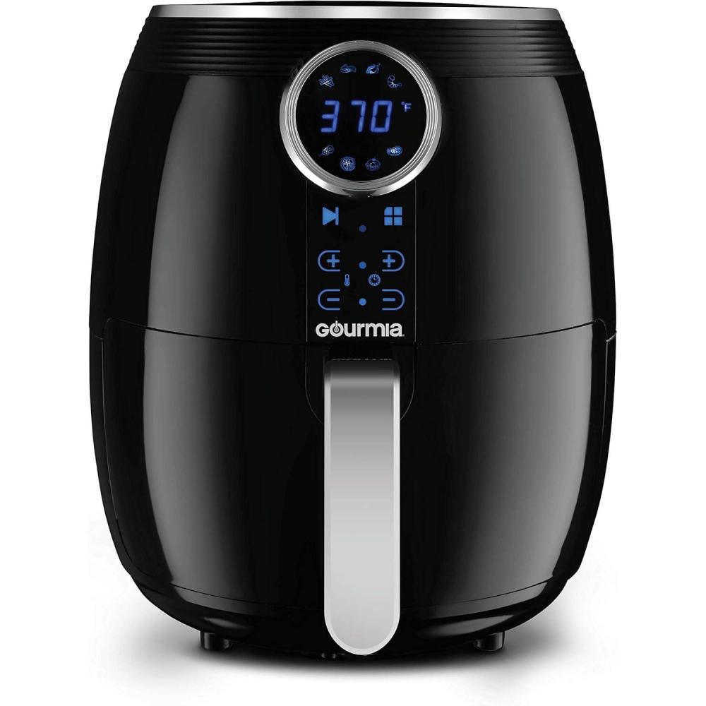 Gourmia Air Fryer – 7 Qt Large Capacity, FryForce 360º, Digital Display with 12 Presets, Roast, Bake, Broil, Dehydrate, Dishwasher Safe Accessories, Black(Black)