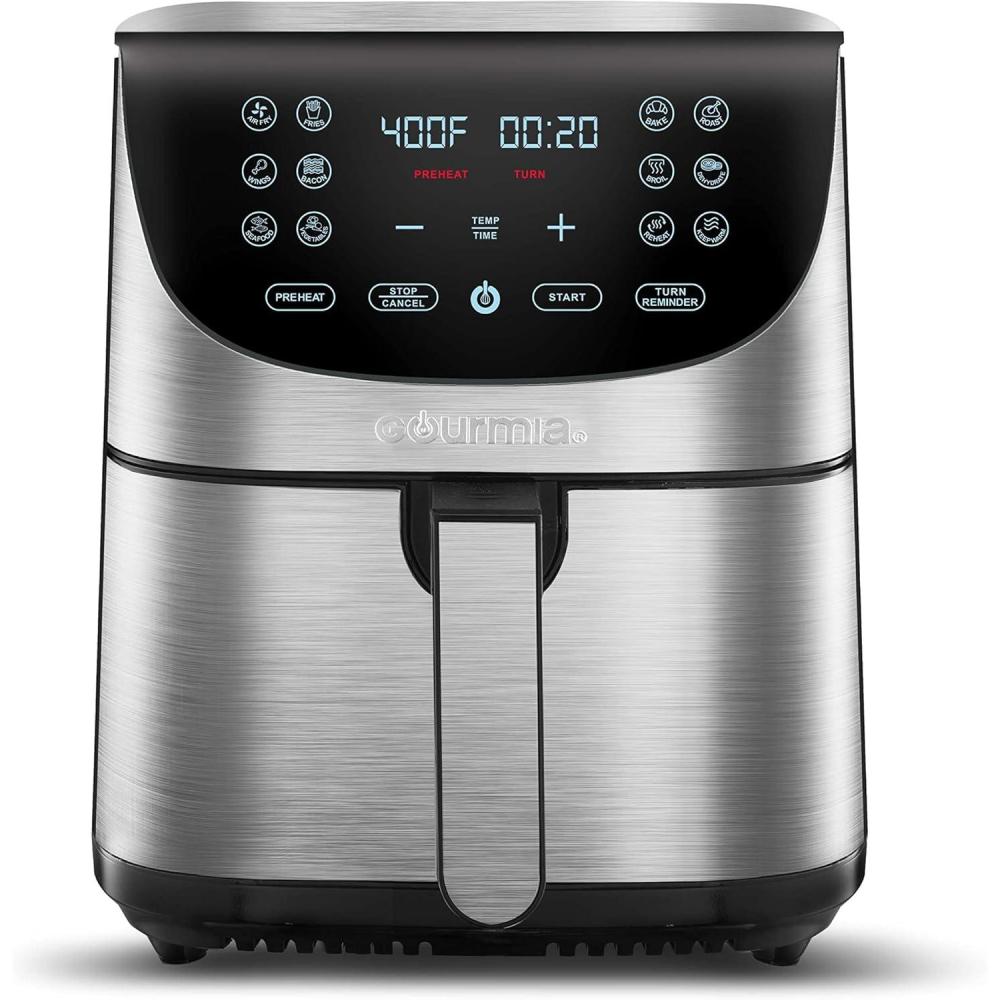 Gourmia Air Fryer – 7 Qt Large Capacity, FryForce 360º, Digital Display with 12 Presets, Roast, Bake, Broil, Dehydrate, Dishwasher Safe Accessories, Black(SS 7 QT)