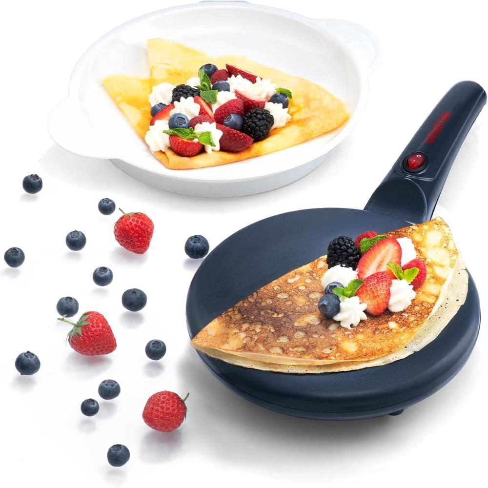 Gourmia 8 Electric Crepe Maker – Nonstick Ceramic Surface, One-Touch Operation, Includes Batter Tray, Compact & Easy to Clean, Crepe, Pancake & Tortilla Maker