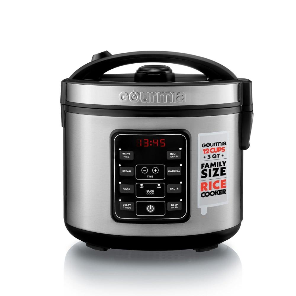Gourmia Rice Cooker – 5 Qt Capacity, 20 Cup Cooked, 10 Cup Uncooked, Digital Controls, 6 Cooking Presets, Grain Cooker & Steamer, Nonstick Pot, Steam Tray, Delay Timer, Keep Warm, Stainless Steel(3 Quart)